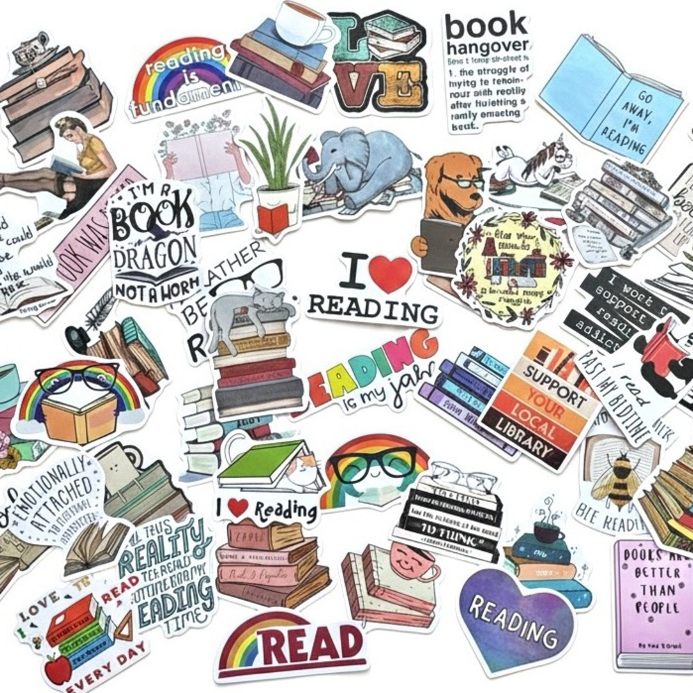 50-Pc Book Lover Sticker Pack Reading Aesthetic Matte Finish Scrapbook Journal